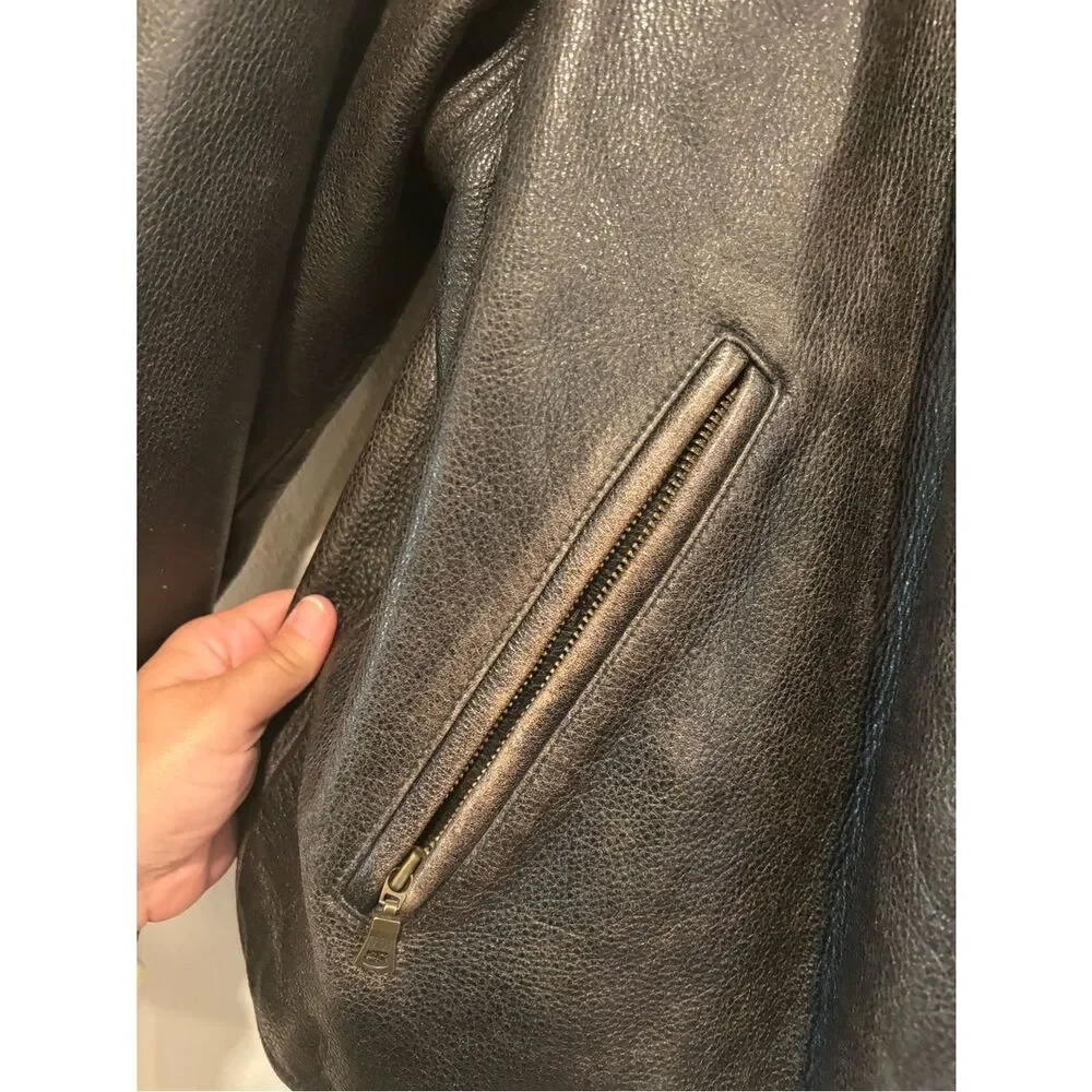 🧥 Eddie Bauer Distressed Leather Jacket Men’s Large Brown Vintage Style